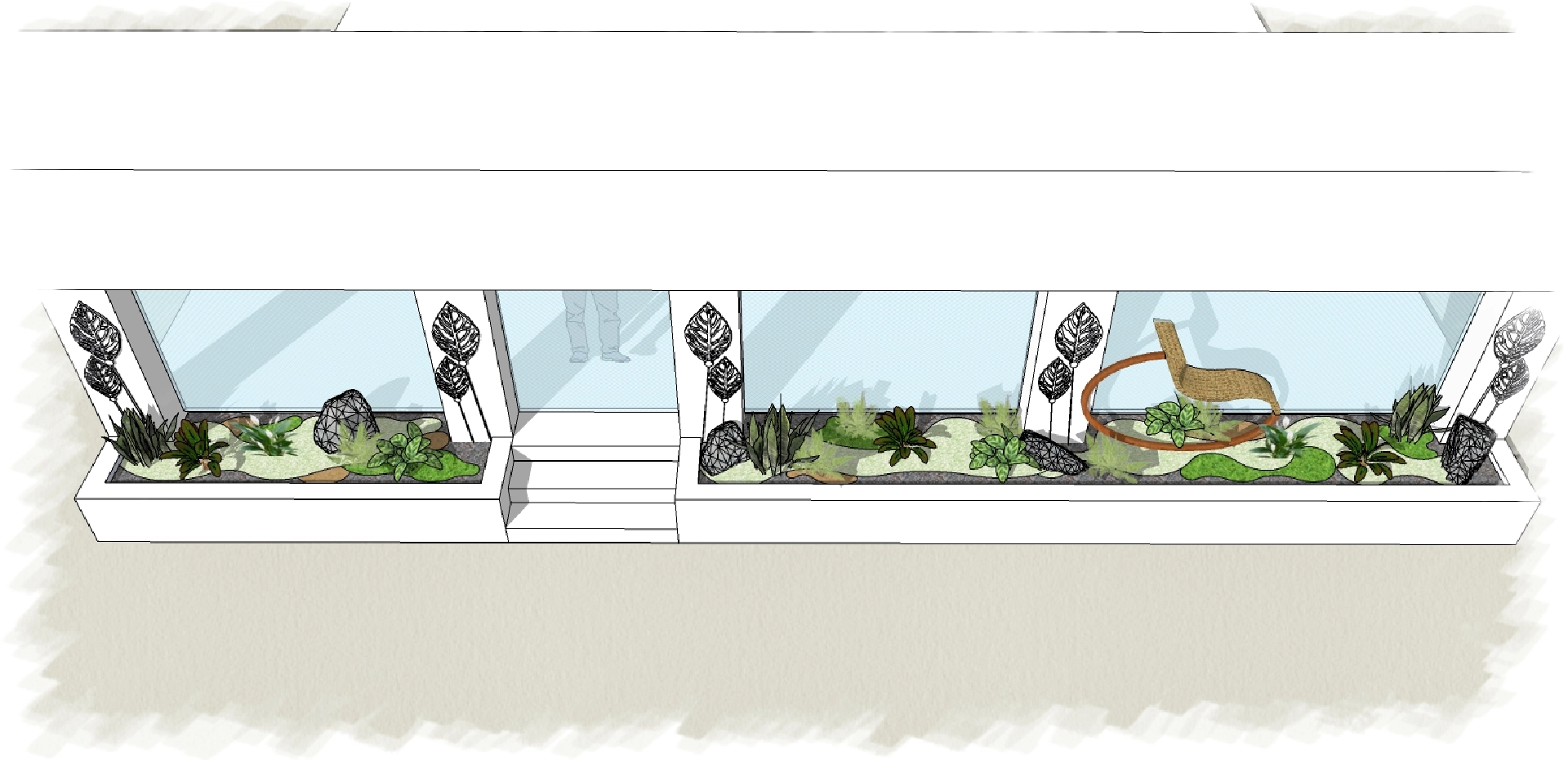 Design proposal for chair showroom front planter development at Sangamwadi, Pune